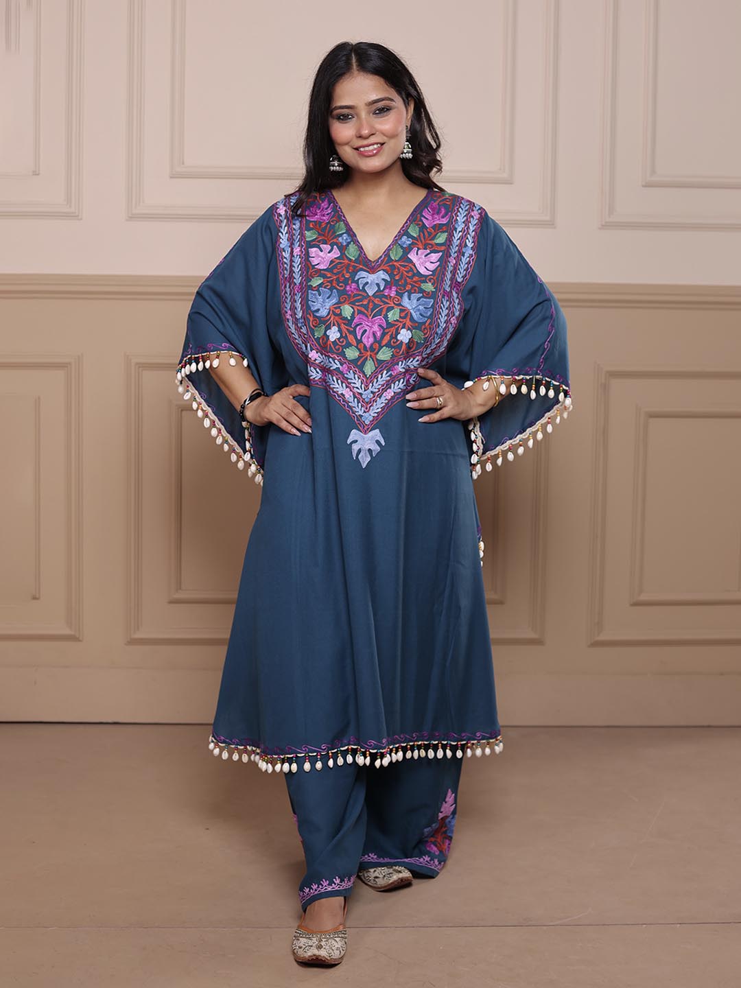 Kashmiri Chinar Kaftan Set - Blue